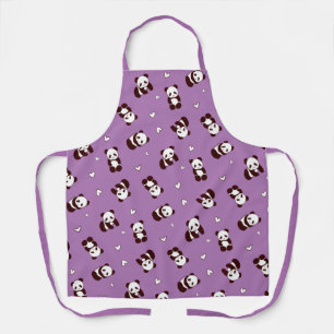 Purple Panda Bear Heart All-Over Print Apron