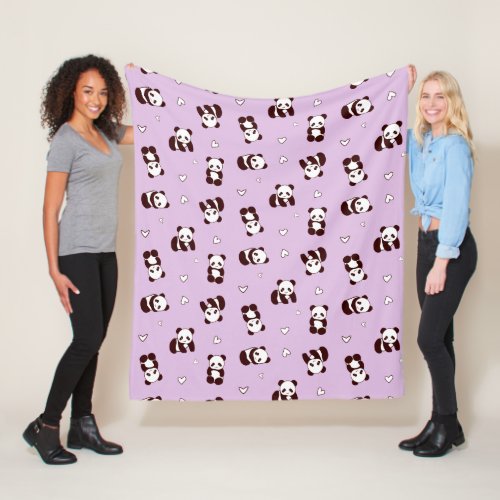 Purple Panda Heart Fleece Blanket