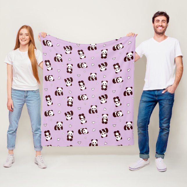 Purple Panda Heart Fleece Blanket (In Situ)