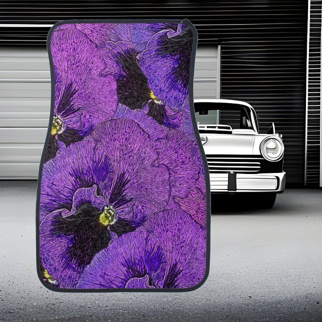 Purple pansies, abstract painting, floral art  car floor mat (Creator Uploaded)