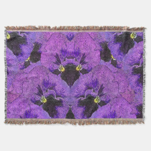 Purple pansies, abstract painting, floral art  throw blanket