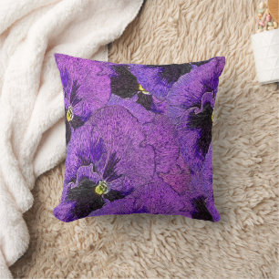 Purple pansies, abstract painting, floral art  throw pillow