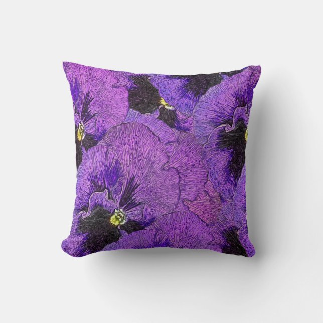 Purple pansies, abstract painting, floral art  throw pillow (Front)