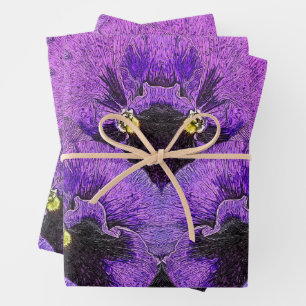 Purple pansies, abstract painting, floral art wrapping paper sheets