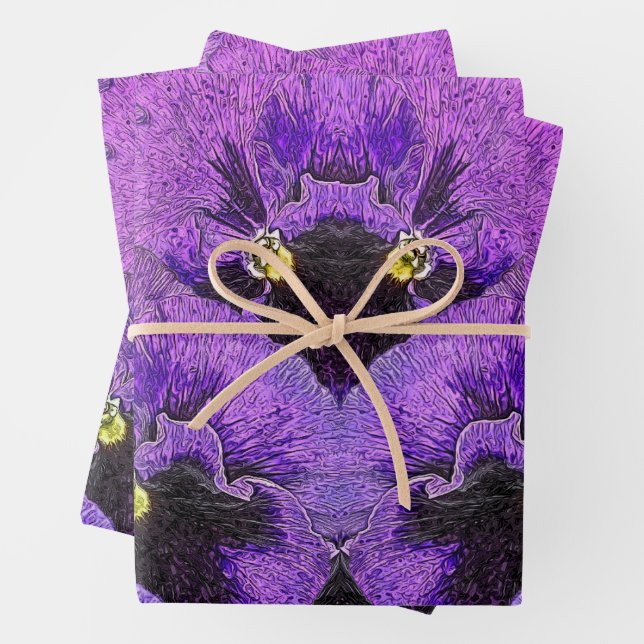 Purple pansies, abstract painting, floral art    wrapping paper sheets (In situ)