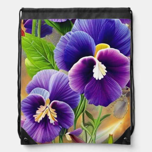 Purple Pansies _AI ART Drawstring Bag