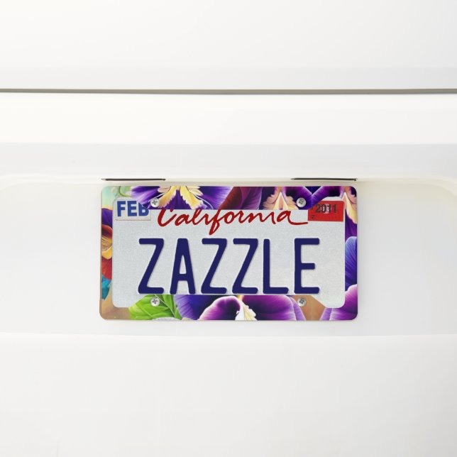 Purple Pansies -AI ART License Plate Frame (On Car)