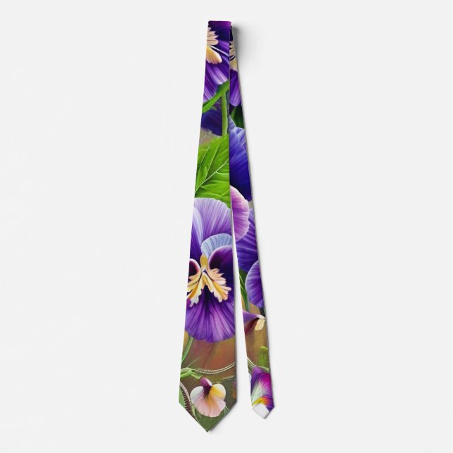 Purple Pansies -AI ART Neck Tie (Front)