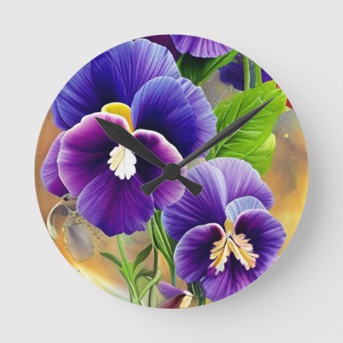 Purple Pansies _AI ART Round Clock