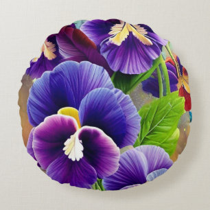 Purple Pansies -AI ART Round Pillow