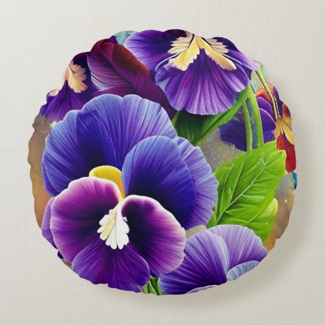 Purple Pansies -AI ART Round Pillow (Front)