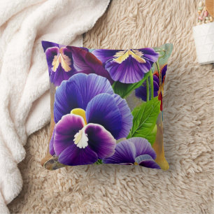 Purple Pansies -AI ART Throw Pillow