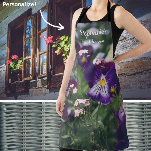 Purple pansies and pink forget_me_nots apron