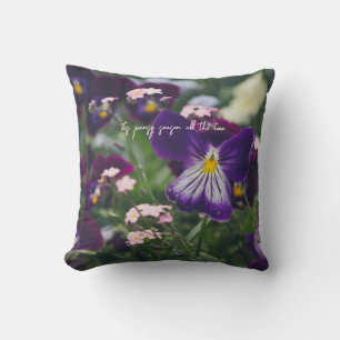 Purple pansies and pink forget-me-nots throw pillow