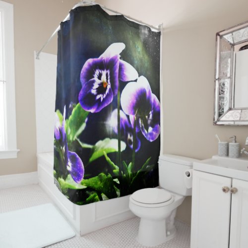 Purple Pansies and the Stars Shower Curtain