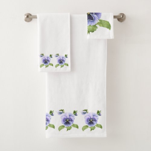 Purple Pansies Bath Towel Set