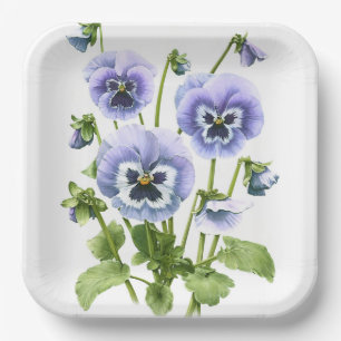 Purple Pansies Botanical Art Paper Plates