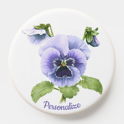 Purple Pansies Botanical Art Personalized PopSocket
