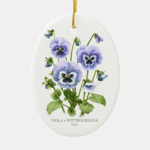 Purple Pansies Botanical Ceramic Ornament