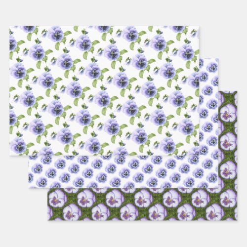 Purple Pansies Botanical Floral Art Wrapping Paper Sheets