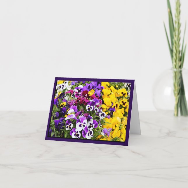 Purple Pansies Colorful Flowers Notecard (Front)