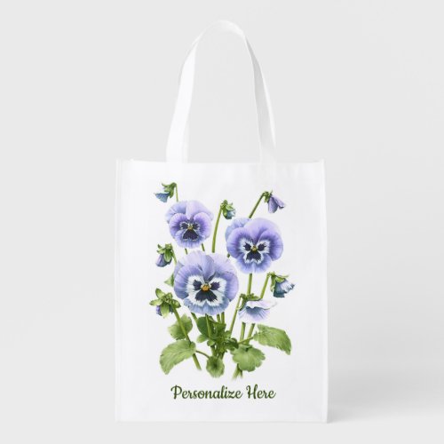 Purple Pansies Customizable Grocery Bag