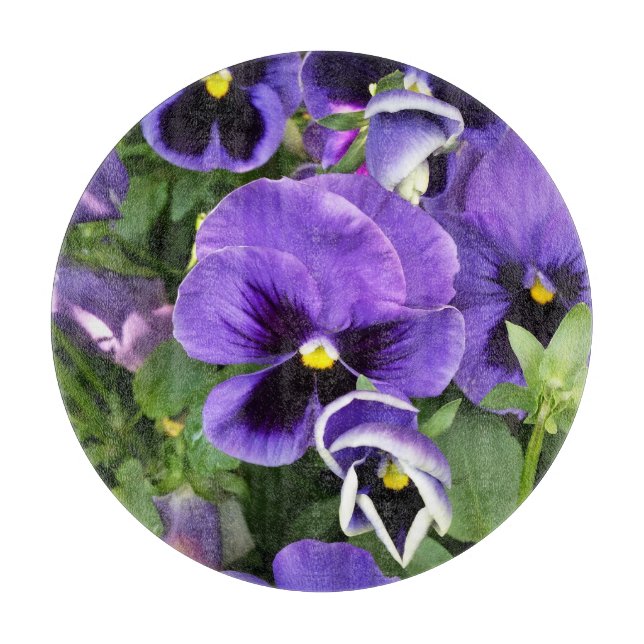 purple pansies cutting board (Front)
