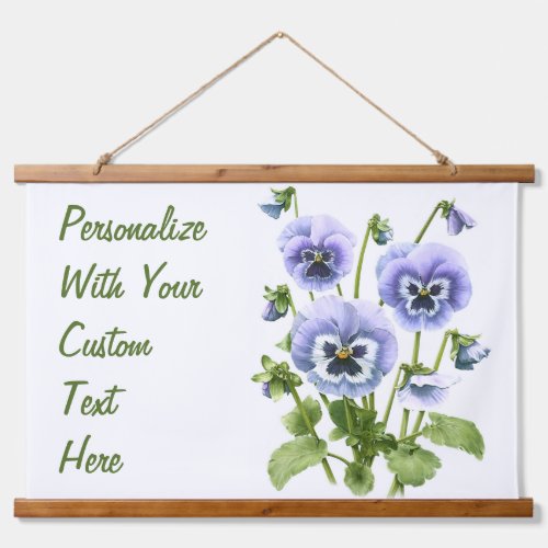 Purple Pansies Floral Botanical Art Personalized Hanging Tapestry