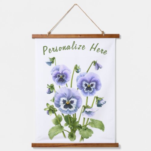 Purple Pansies Floral Botanical Art Personalized Hanging Tapestry