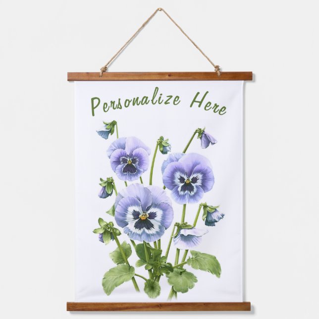 Purple Pansies Floral Botanical Art Personalized Hanging Tapestry (Front)