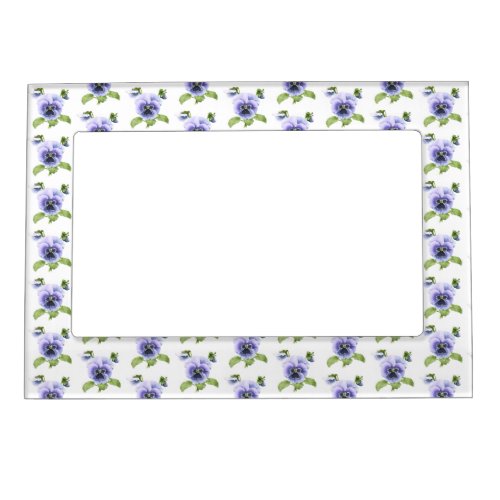 Purple Pansies Floral Botanical Pattern Magnetic Frame