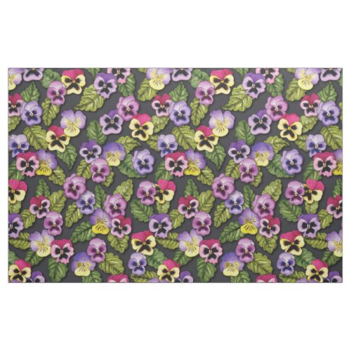 Purple Pansies Floral Combed Cotton Fabric