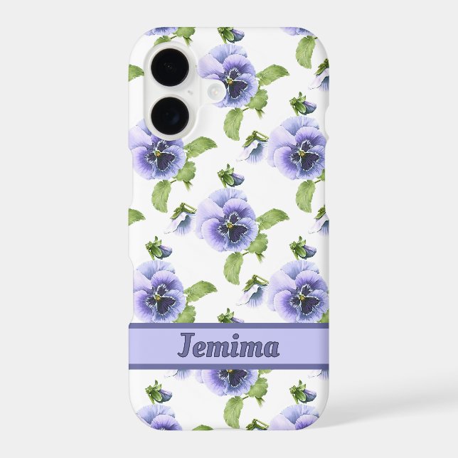 Purple Pansies Floral Pattern Personalized iPhone Case (Back)