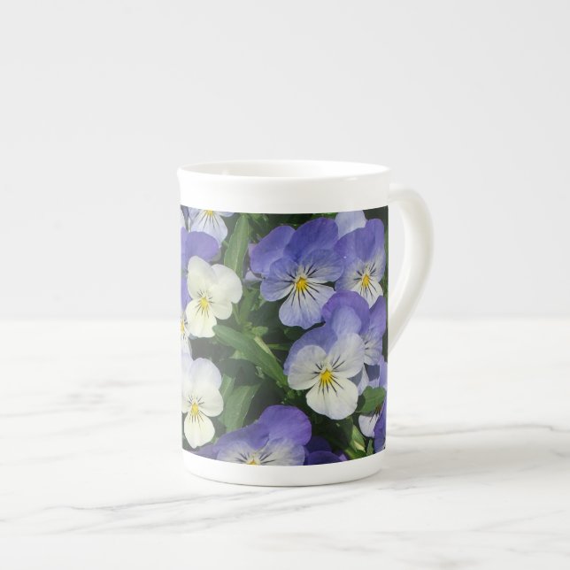 Purple Pansies Garden Floral Bone China Mug (Front Right)