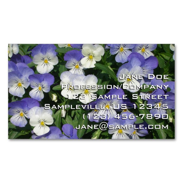 Purple Pansies Garden Floral Business Card Magnet (Front)