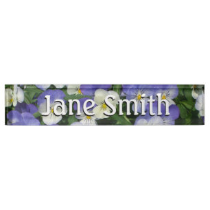 Purple Pansies Garden Floral Desk Name Plate