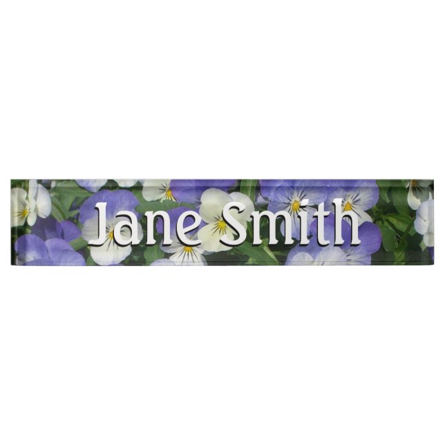 Purple Pansies Garden Floral Desk Name Plate (Front)