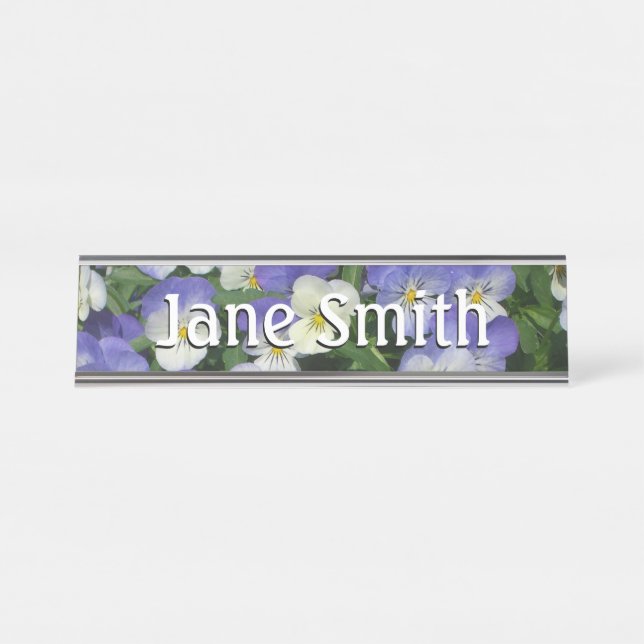 Purple Pansies Garden Floral Desk Name Plate (Front)