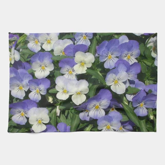 Purple Pansies Garden Floral Kitchen Towel (Horizontal)