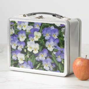 Purple Pansies Garden Floral Metal Lunch Box
