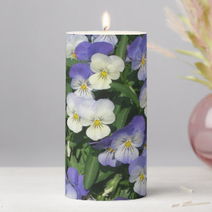 Purple Pansies Garden Floral Pillar Candle