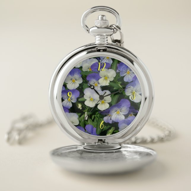 Purple Pansies Garden Floral Pocket Watch (Inside)