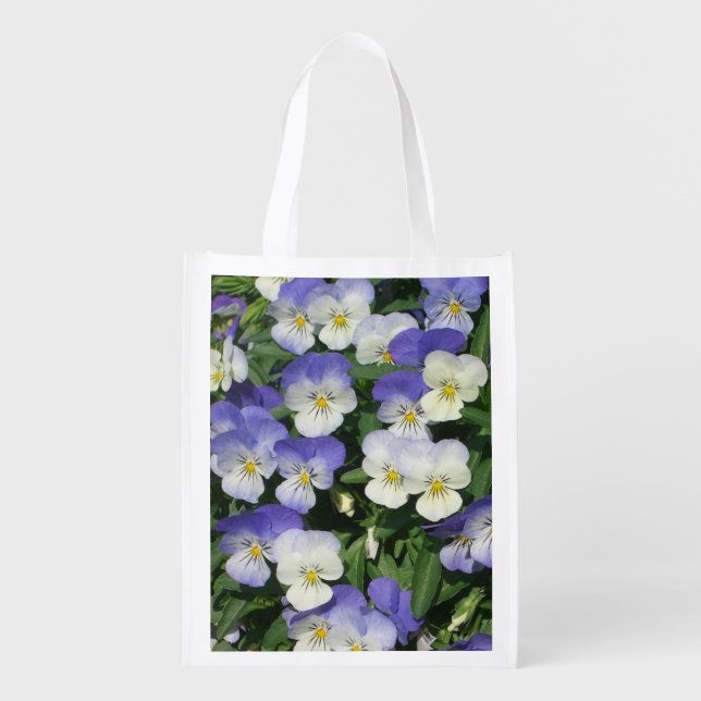 Purple Pansies Garden Floral Reusable Grocery Bag (Front)