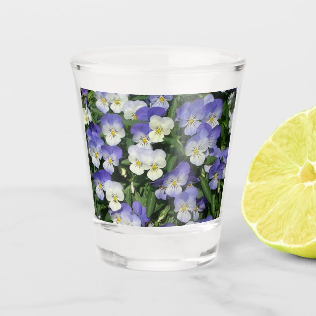 Purple Pansies Garden Floral Shot Glass (Front)