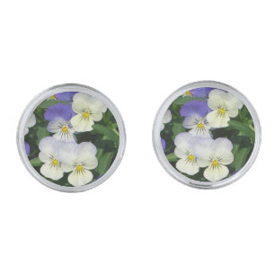 Purple Pansies Garden Floral Silver Cufflinks