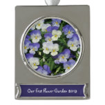 Purple Pansies Garden Floral Silver Plated Banner Ornament