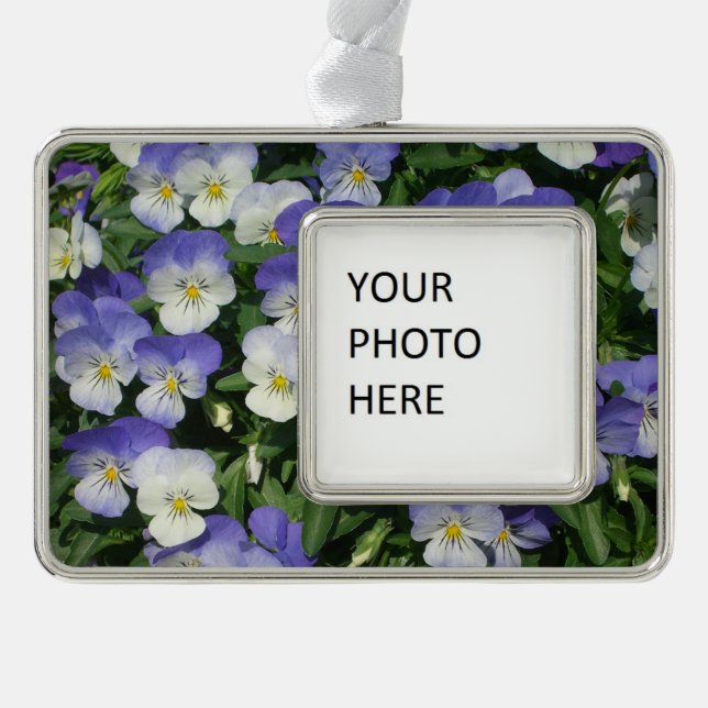 Purple Pansies Garden Floral Silver Plated Framed Ornament (Front)
