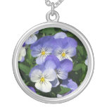 Purple Pansies Garden Floral Silver Plated Necklace