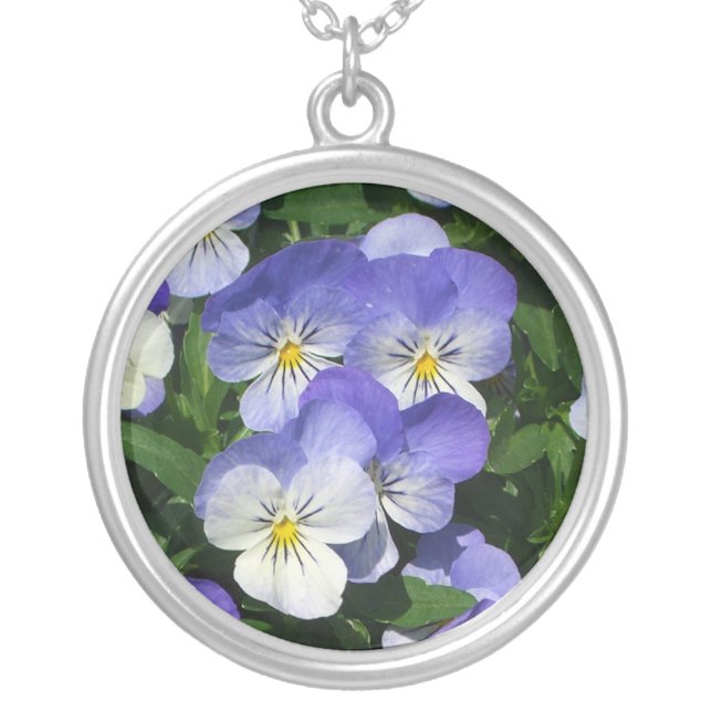 Purple Pansies Garden Floral Silver Plated Necklace (Front)