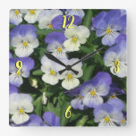 Purple Pansies Garden Floral Square Wall Clock
